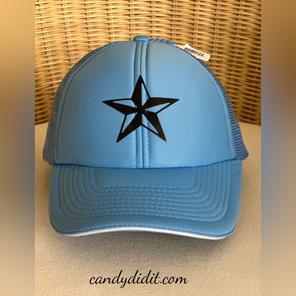 NWT Handmade Candy Did It! Light Blue & Black Star Ball Cap